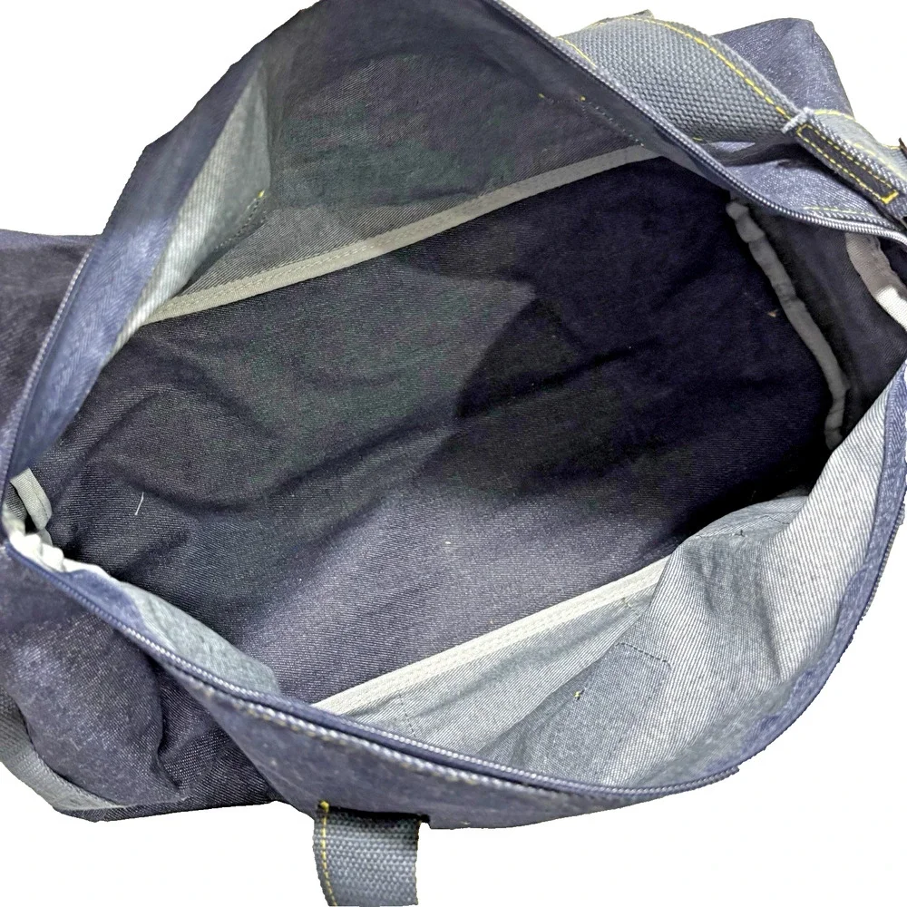 Jean Paul Gaultier Weekend Duffle Tote Travel Bag Blue Denim Canvas 2-Way Straps